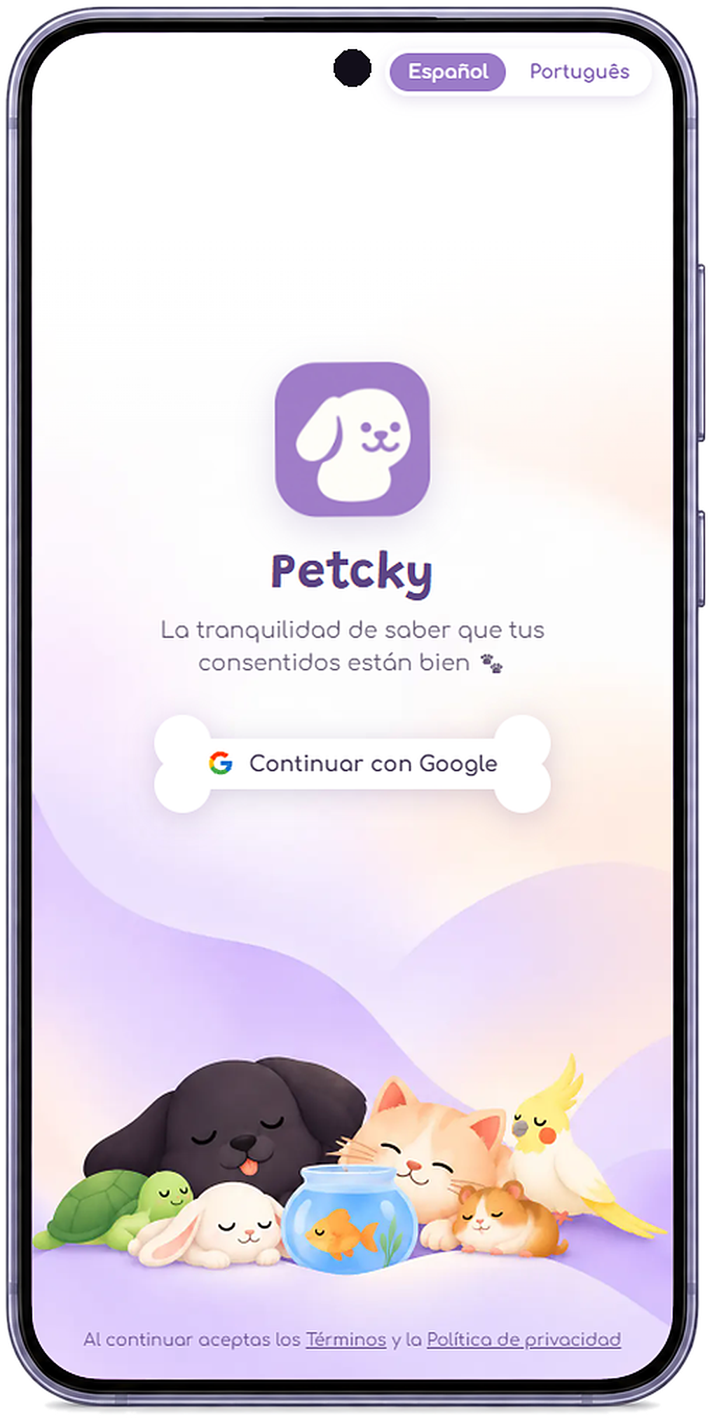Celular con la app de Petcky